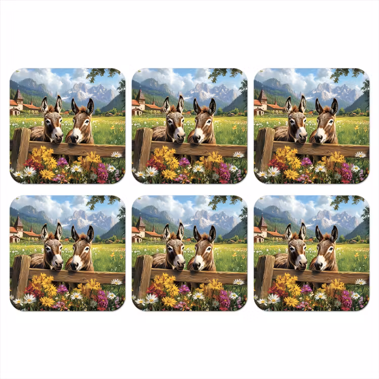 Onderzetter - Ezels - Bloemen - Zomers — 1