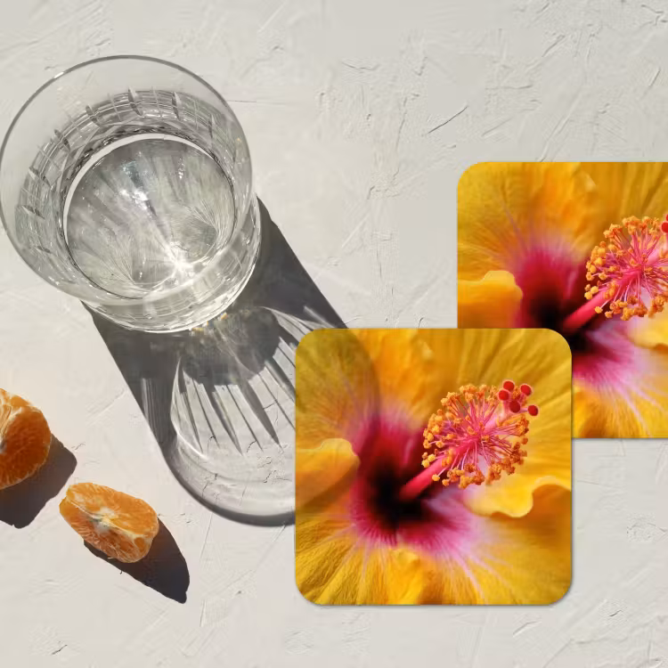 Onderzetter - Geel - Hibiscus - Tropisch — 3