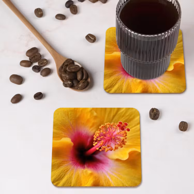 Onderzetter - Geel - Hibiscus - Tropisch — 4