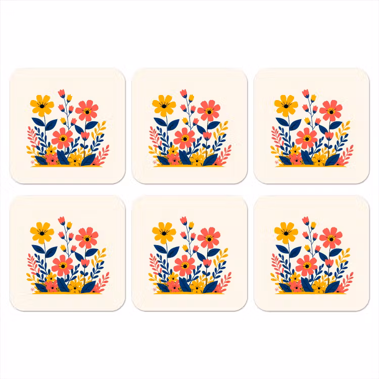 Onderzetter - Illustratie - Bloemen - Bladeren - Roze — 1