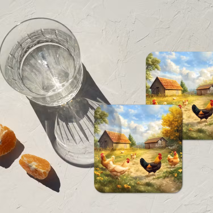 Onderzetter - Kippen - Landelijke rust - Natuur — 3