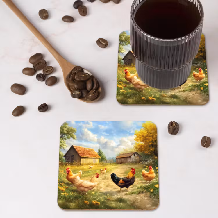 Onderzetter - Kippen - Landelijke rust - Natuur — 4