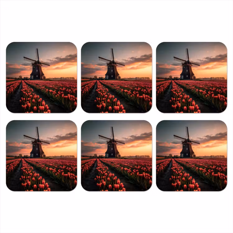Onderzetter - Molen - Zonsondergang - Tulpen - Rood — 1
