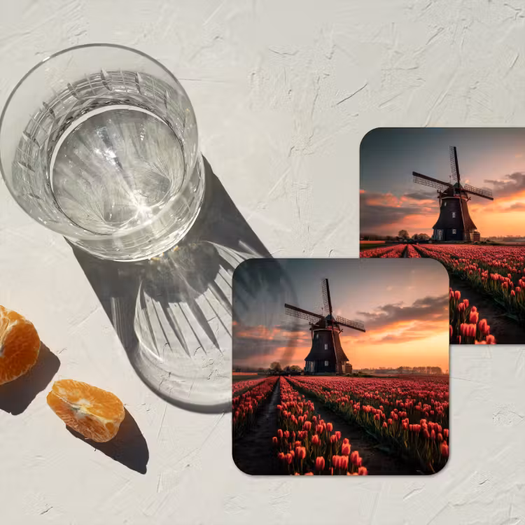 Onderzetter - Molen - Zonsondergang - Tulpen - Rood — 3