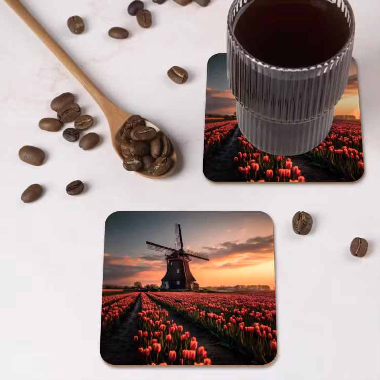 Onderzetter - Molen - Zonsondergang - Tulpen - Rood — 4