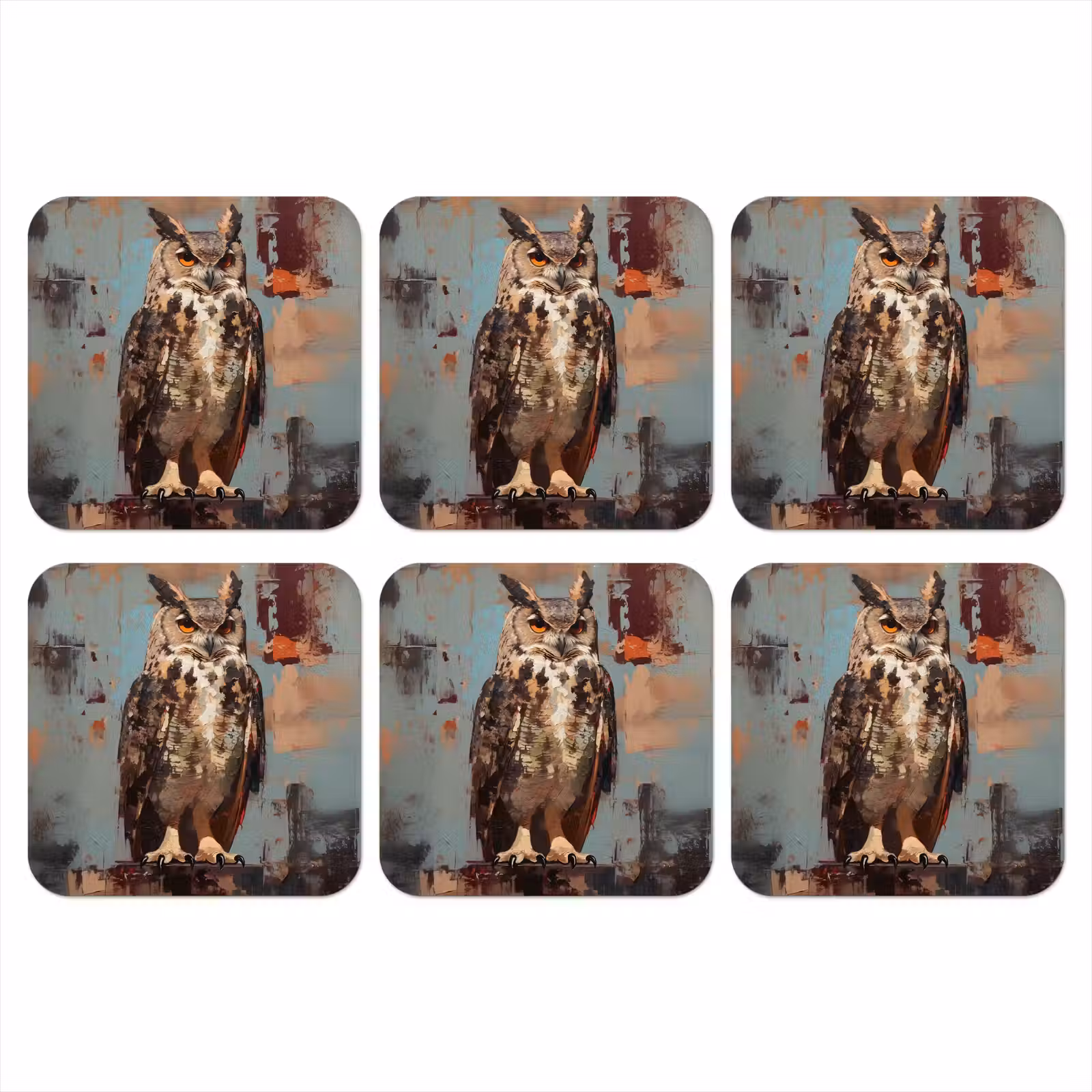 Onderzetter - Geschilderd - Abstract - Uil - Bruin — 1