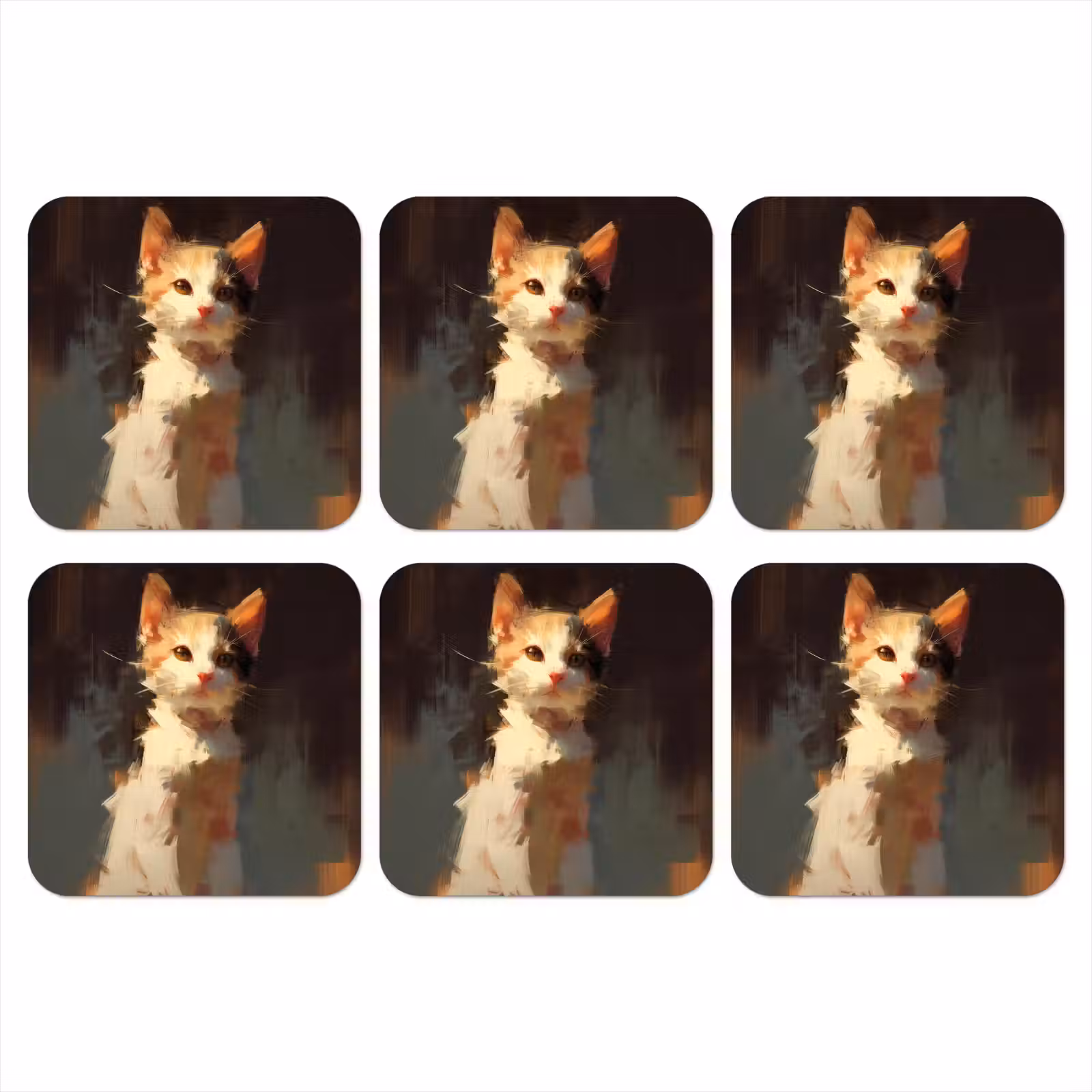 Onderzetter - Kat - Geschilderd - Artistiek - Wit — 1