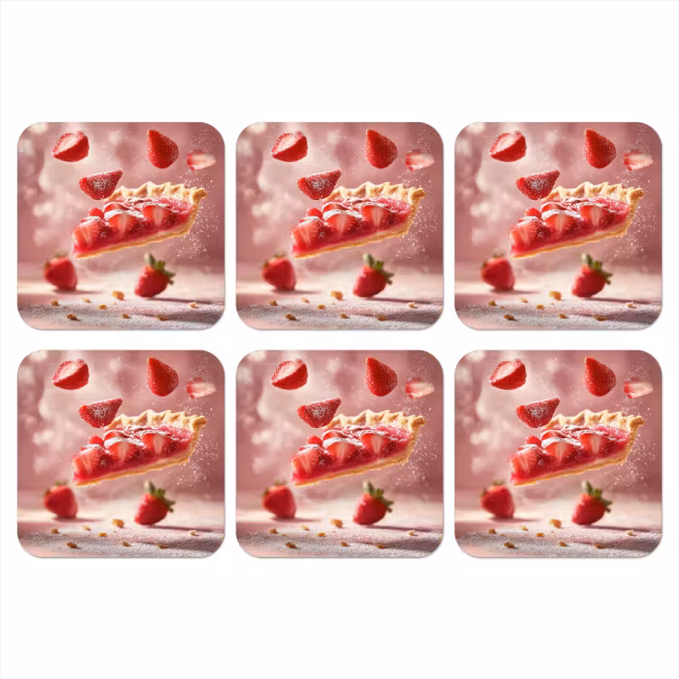 Onderzetter - Aardbei - Taart- Eten - Roze — 1