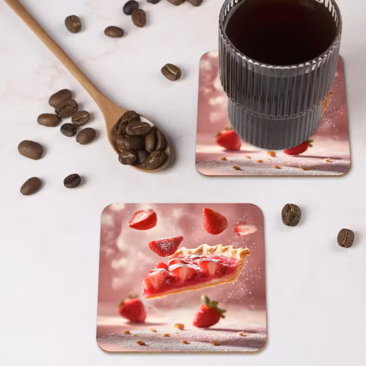Onderzetter - Aardbei - Taart- Eten - Roze — 4