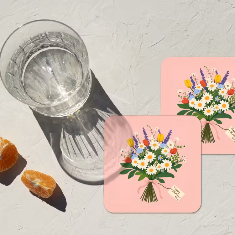 Onderzetter - Bloemen - Lint - Kaartje — 3