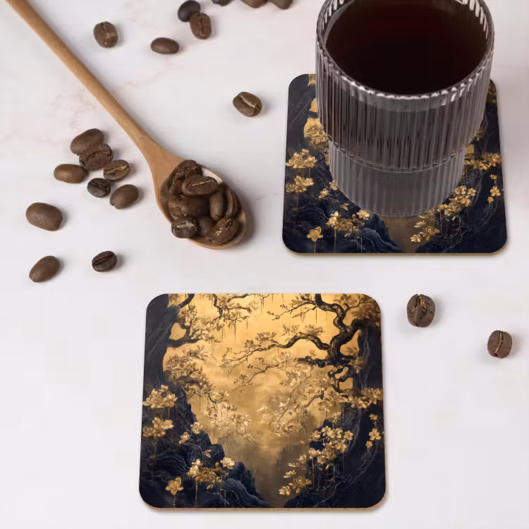 Onderzetter - Bloemen - Takken - Goud - Sierlijk — 4