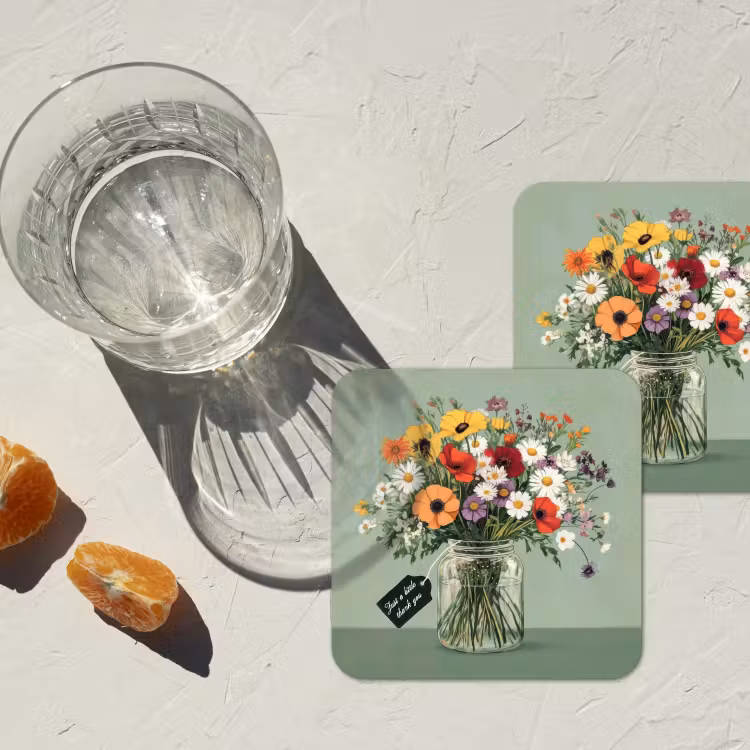 Onderzetter - Bloemen - Vaas - Kaartje — 3
