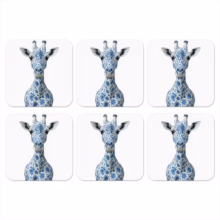 Onderzetter - Giraffe - Delfts blauw - Dieren - Minimalistisch — 1