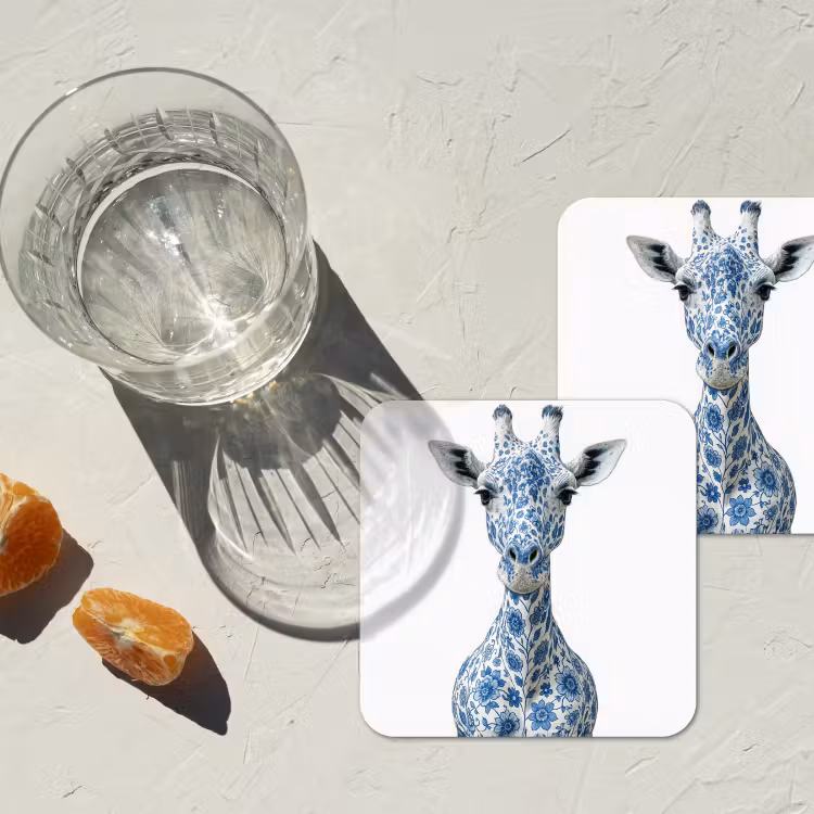Onderzetter - Giraffe - Delfts blauw - Dieren - Minimalistisch — 3