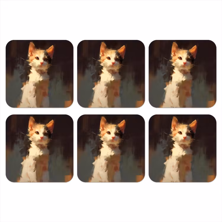 Onderzetter - Kat - Geschilderd - Artistiek - Wit — 1