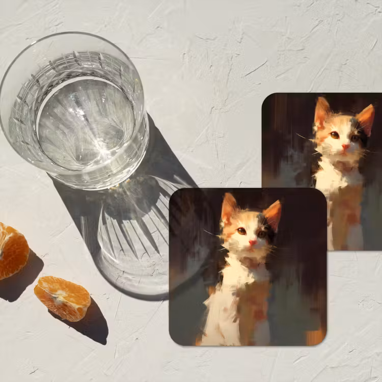 Onderzetter - Kat - Geschilderd - Artistiek - Wit — 3