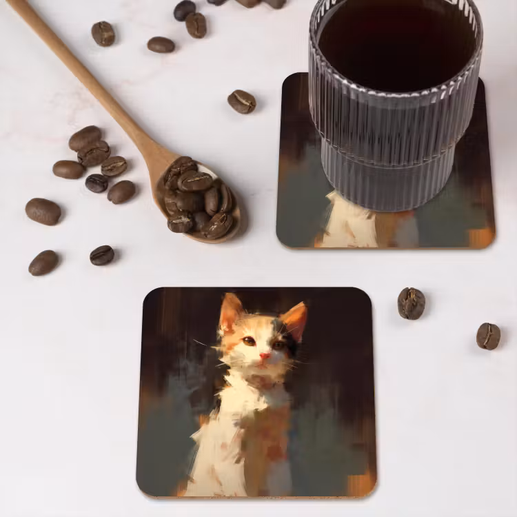 Onderzetter - Kat - Geschilderd - Artistiek - Wit — 4