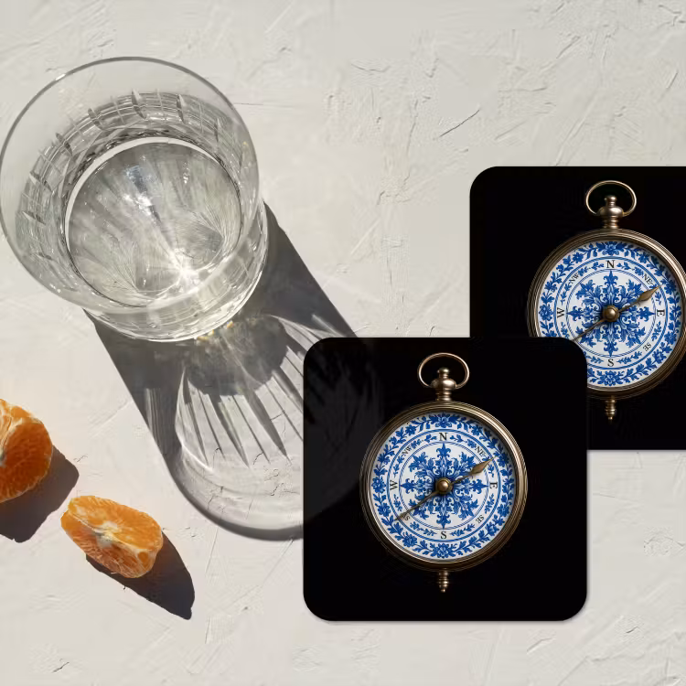 Onderzetter - Kompas - Delfts blauw - Zwart — 3