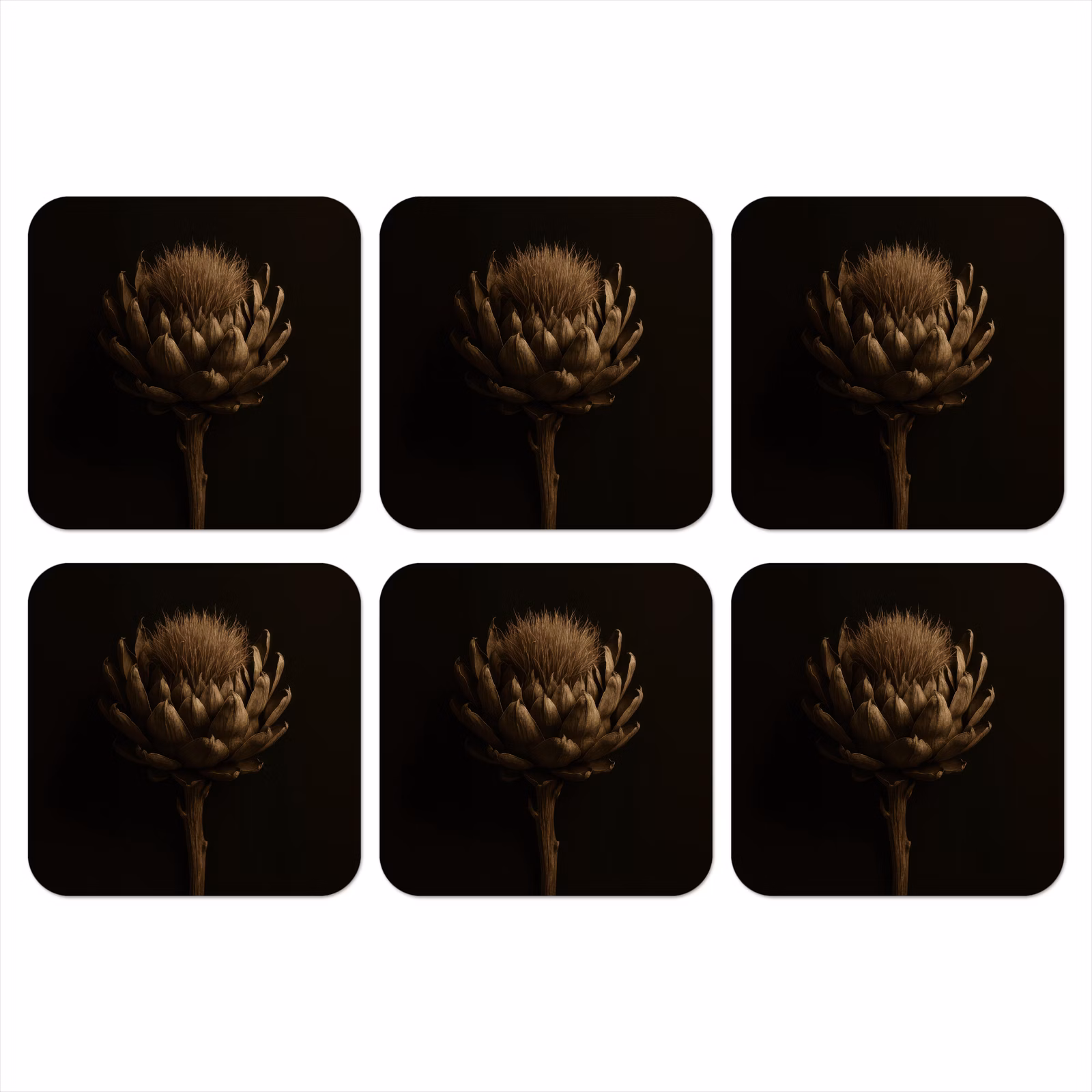 Onderzetter - Donkerbruin - Bloem - Textuur - Artisjok — 1