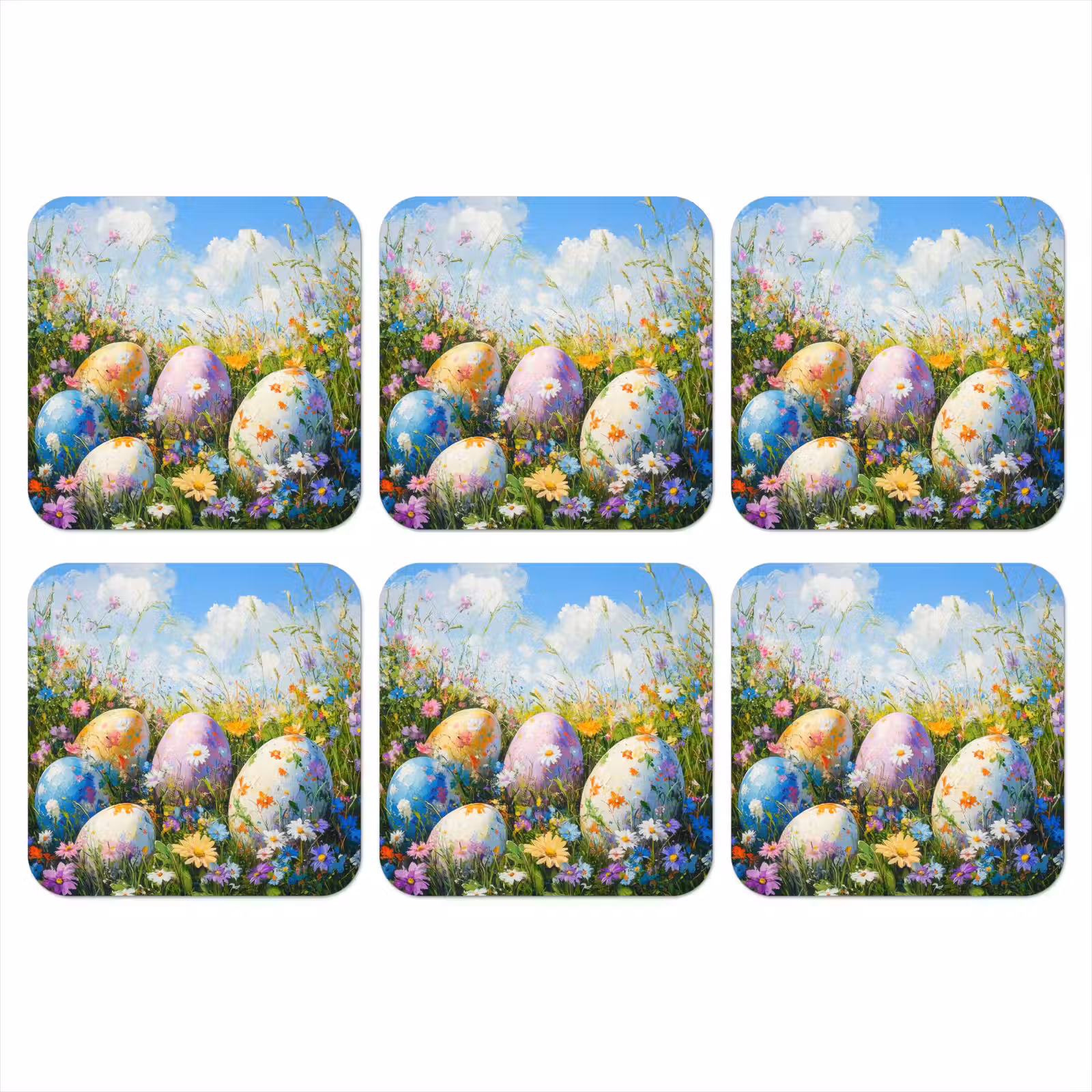Onderzetter - Grasveld - Eieren - Bloemen — 1