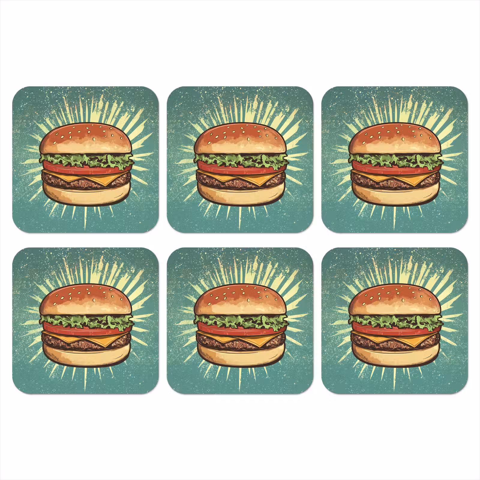 Onderzetter - Hamburger - Illustratie - Sla - Kaas — 1