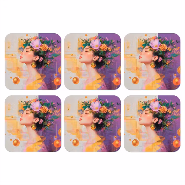 Onderzetter - Abstract - Vrouw - Bloemenkroon - Goud — 1