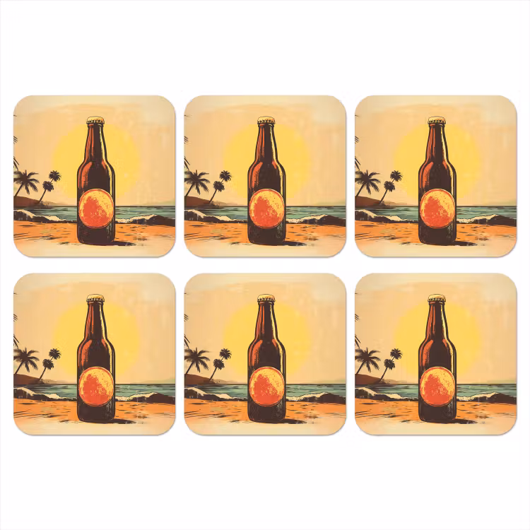 Onderzetter - Bierfles - Zonsondergang - Palmbomen - Zee — 1