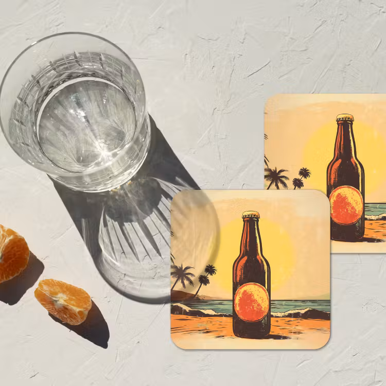 Onderzetter - Bierfles - Zonsondergang - Palmbomen - Zee — 3