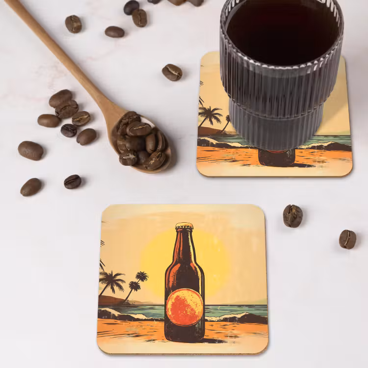 Onderzetter - Bierfles - Zonsondergang - Palmbomen - Zee — 4