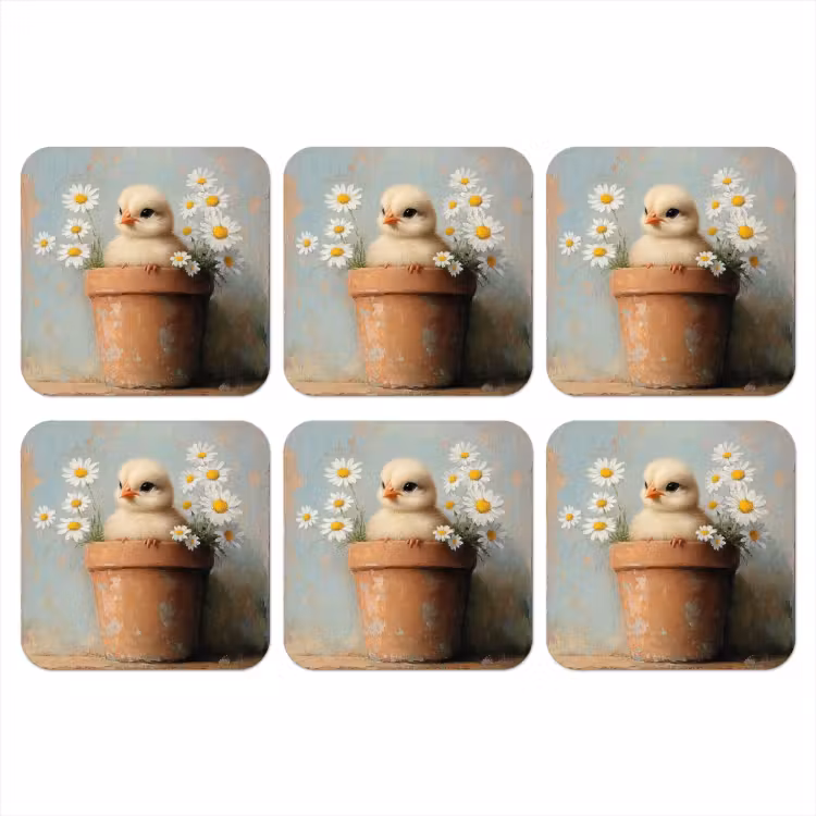 Onderzetter - Bloempot - Kuiken - Bloemetjes — 1