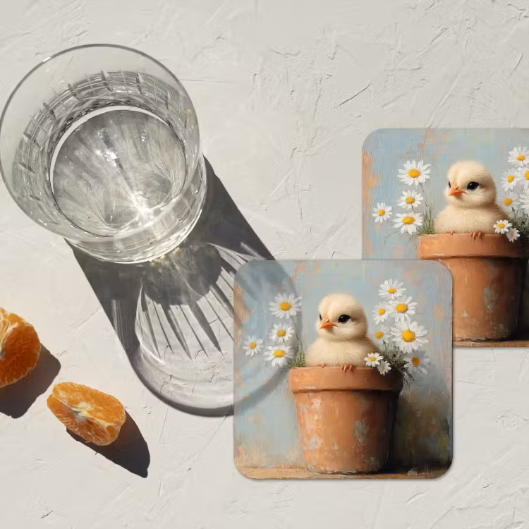 Onderzetter - Bloempot - Kuiken - Bloemetjes — 3