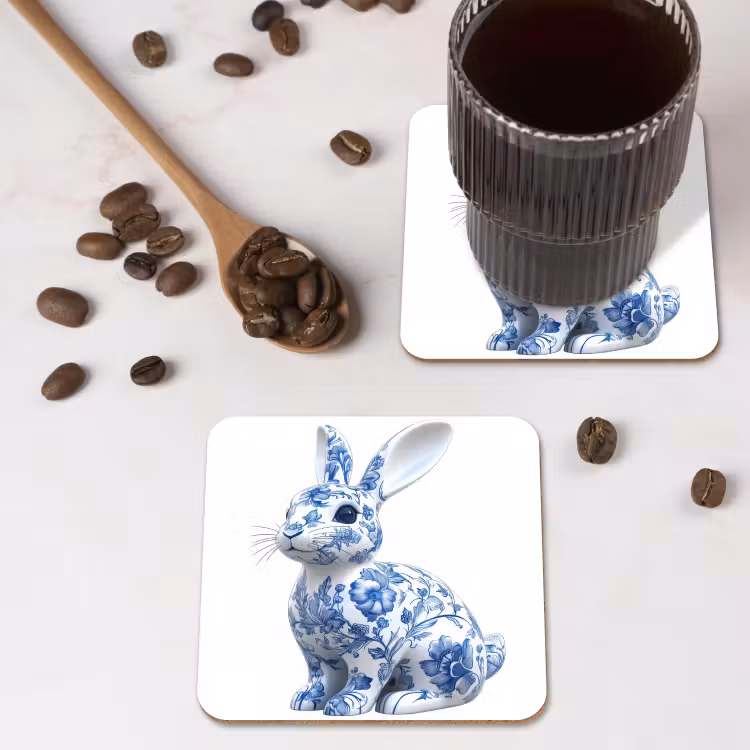Onderzetter - Delftsblauw - Haasje - Wit — 4