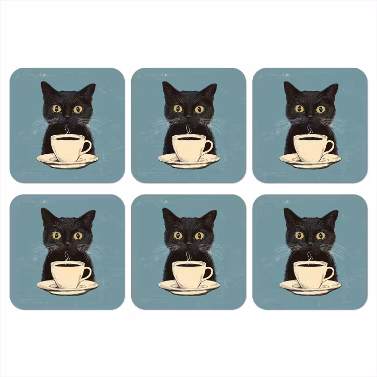 Onderzetter - Kat - Zwart - Koffie - Minimalistisch — 1