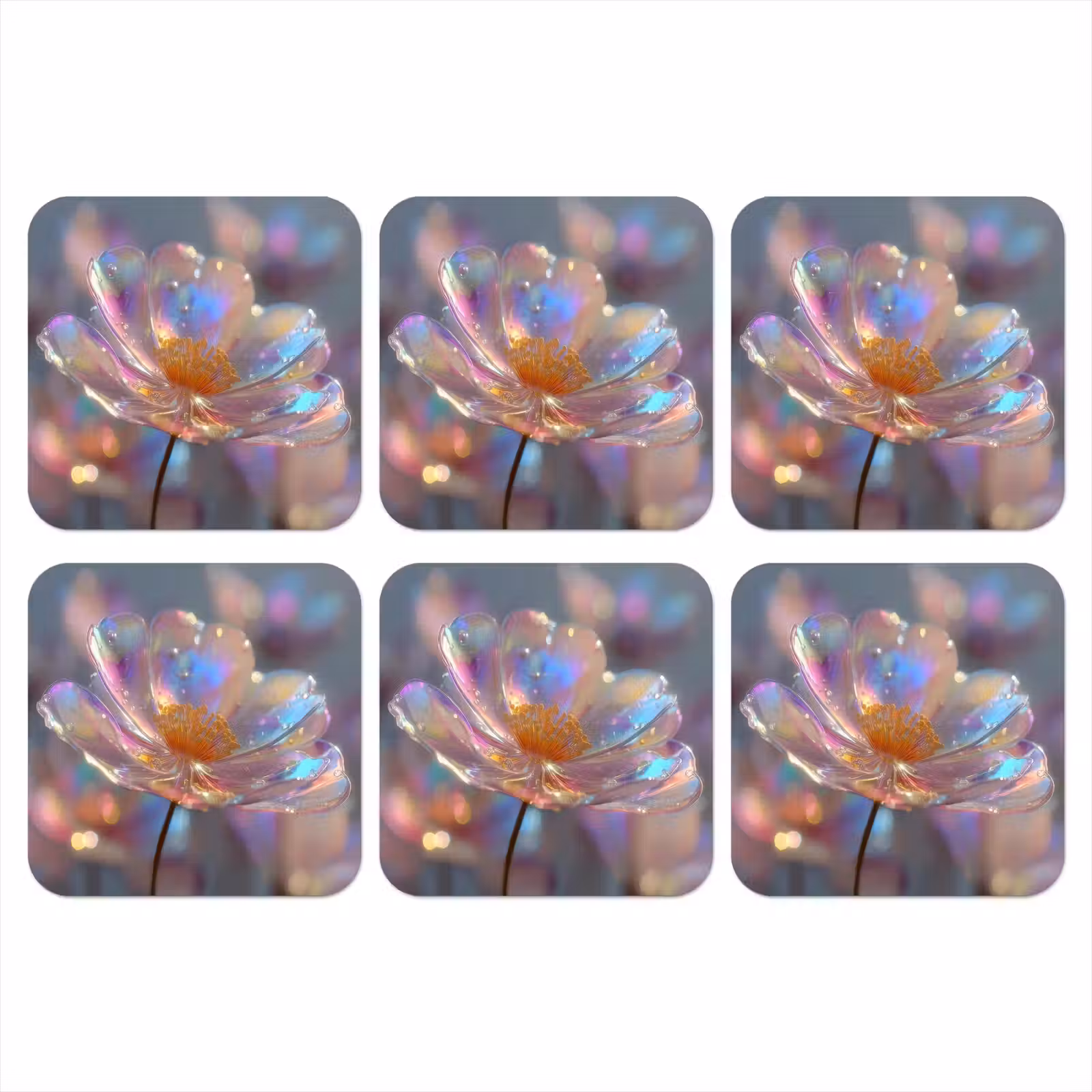 Onderzetter - Bloem - Transparant - Pastelkleuren - Druppels — 1