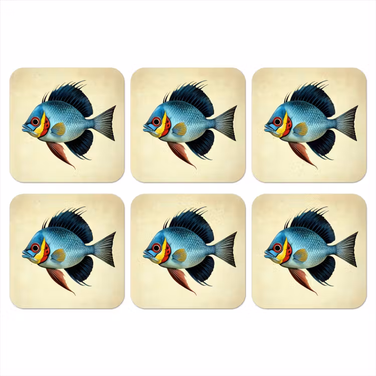 Onderzetter - Blauw - Kieuwen - Vis - Illustratie — 1