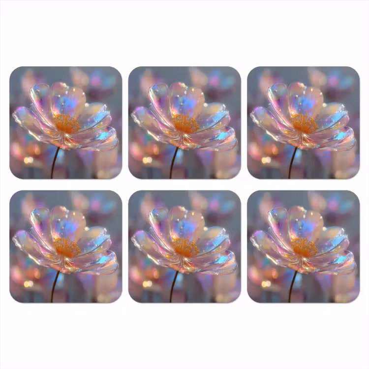 Onderzetter - Bloem - Transparant - Pastelkleuren - Druppels — 1