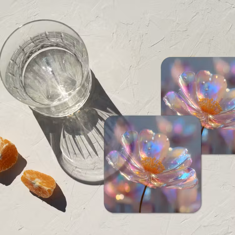 Onderzetter - Bloem - Transparant - Pastelkleuren - Druppels — 3