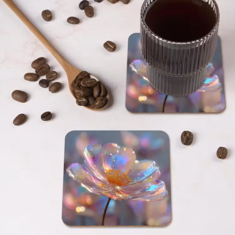 Onderzetter - Bloem - Transparant - Pastelkleuren - Druppels — 4