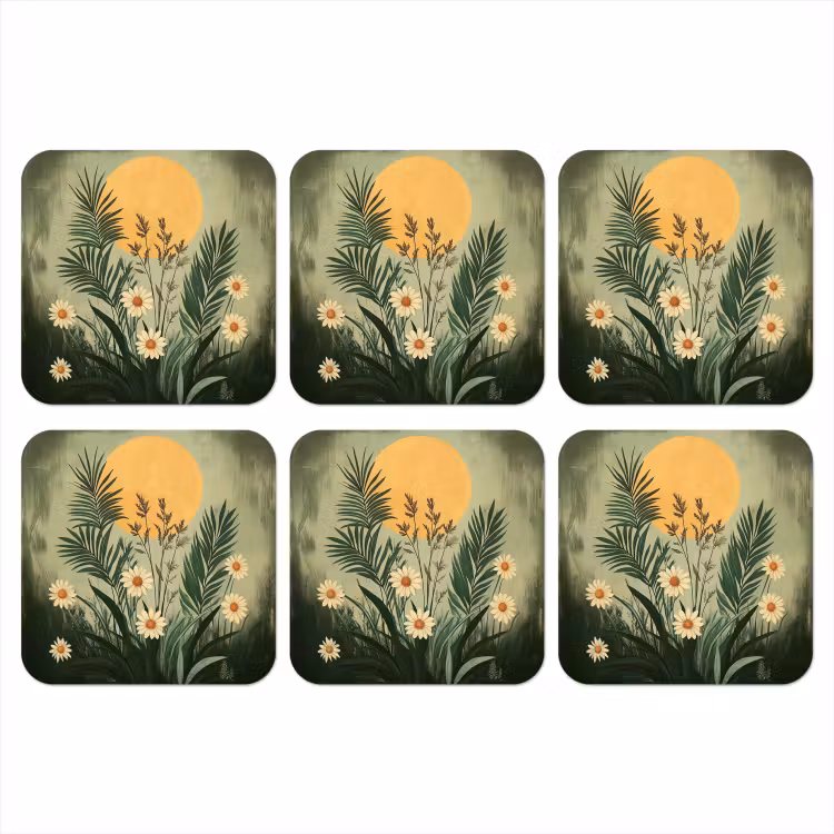 Onderzetter - Bloemen - Bladeren - Zon - Groen — 1
