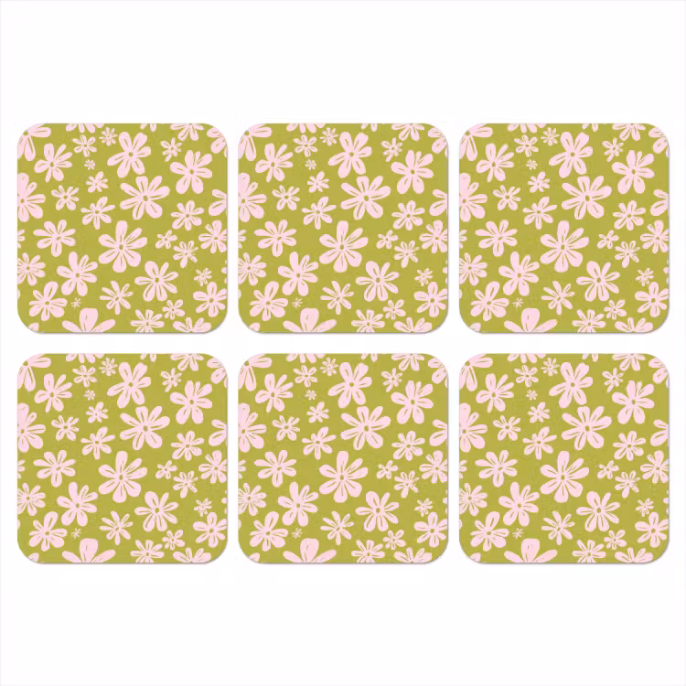 Onderzetter​ - Bloemen - Roze - Getekend - Patroon — 1