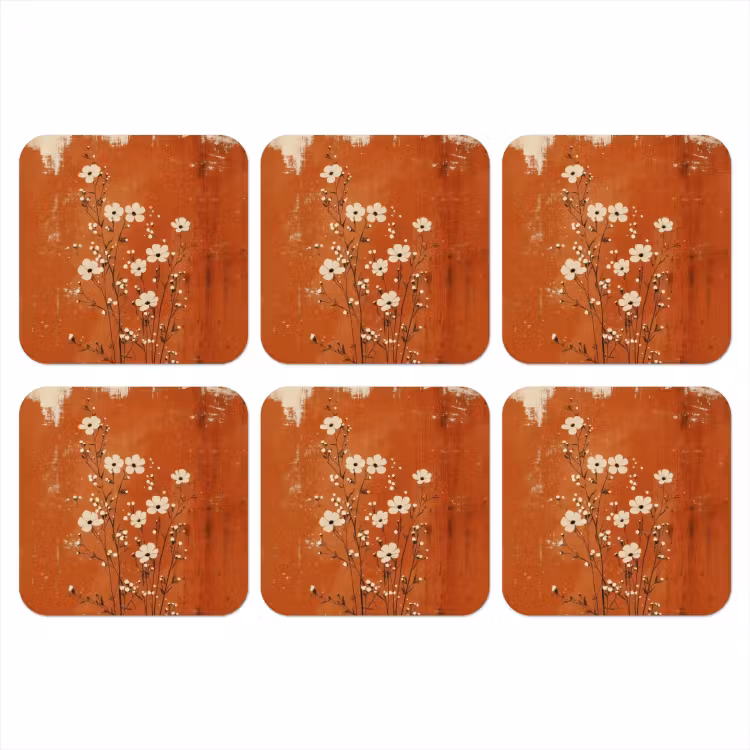 Onderzetter - Bloemen - Wit - Subtiel - Roestkleur — 1