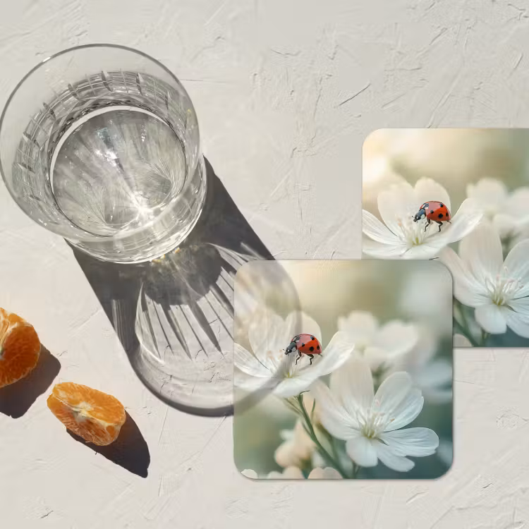 Onderzetter - Lieveheersbeestje - Bloemen - Wit — 3