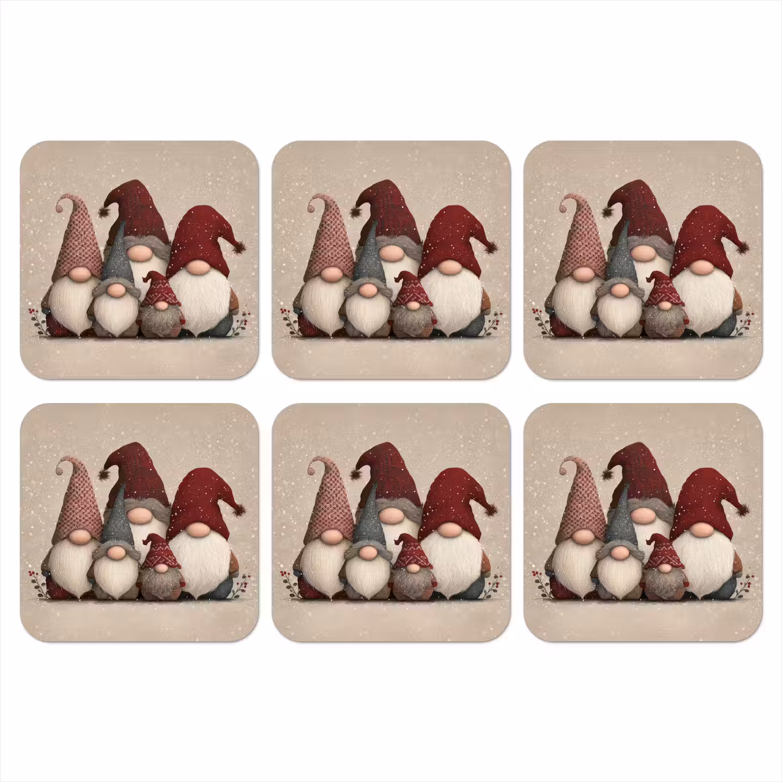 Onderzetter - Kabouters - Kerst - Sneeuw - Puntmutsen — 1