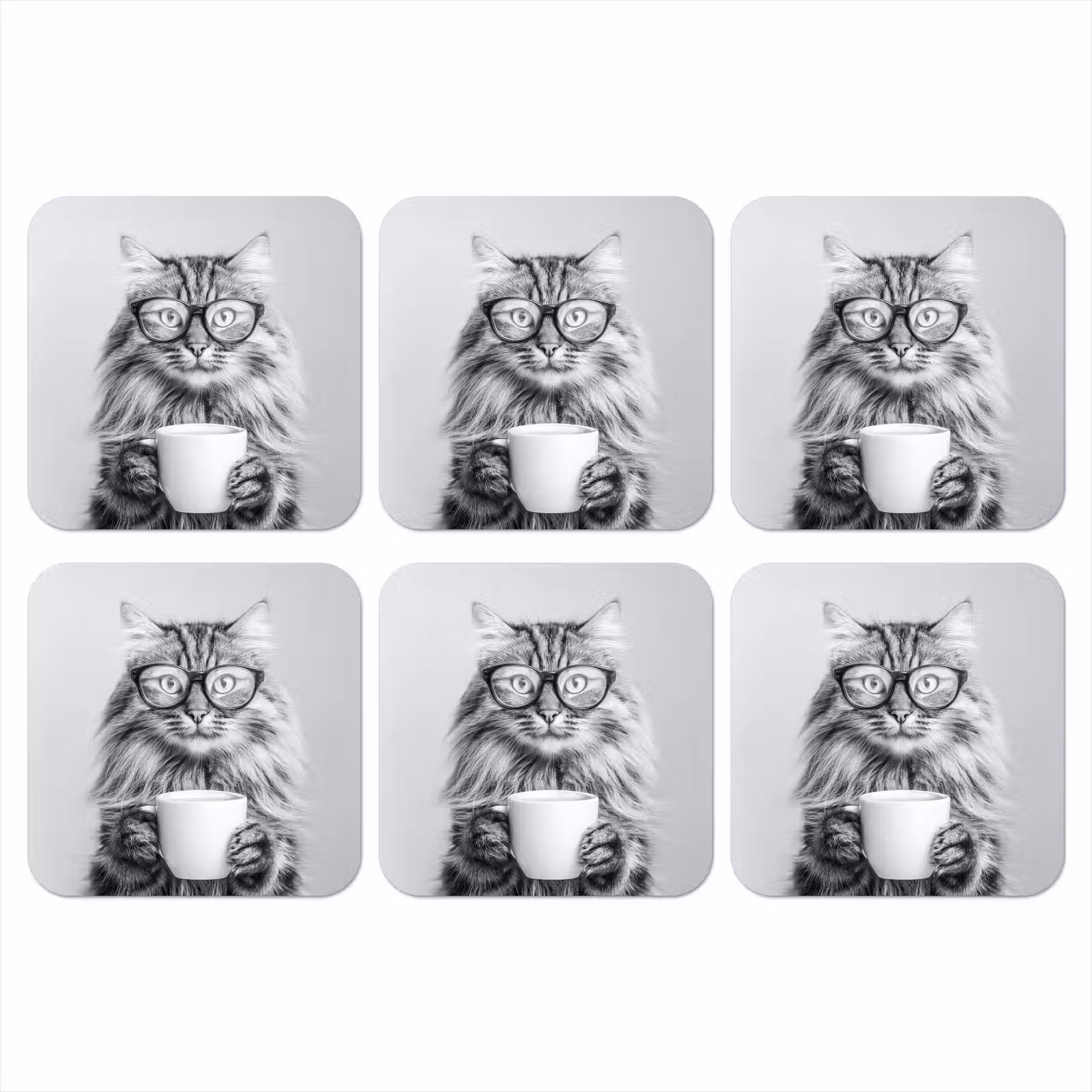 Onderzetter - Kat - Bril - Mok - Pluizig — 1