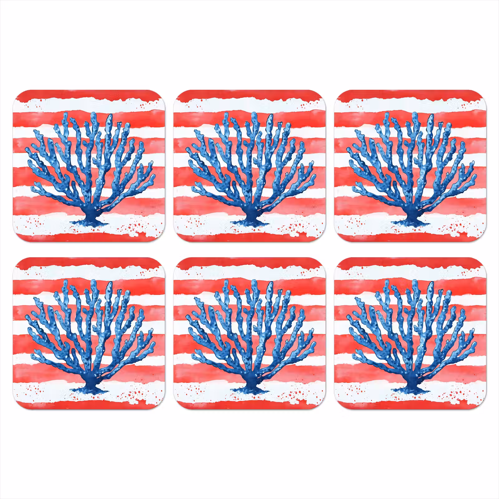 Onderzetter - Koraal - Verfstructuur - Rood - Blauw — 1