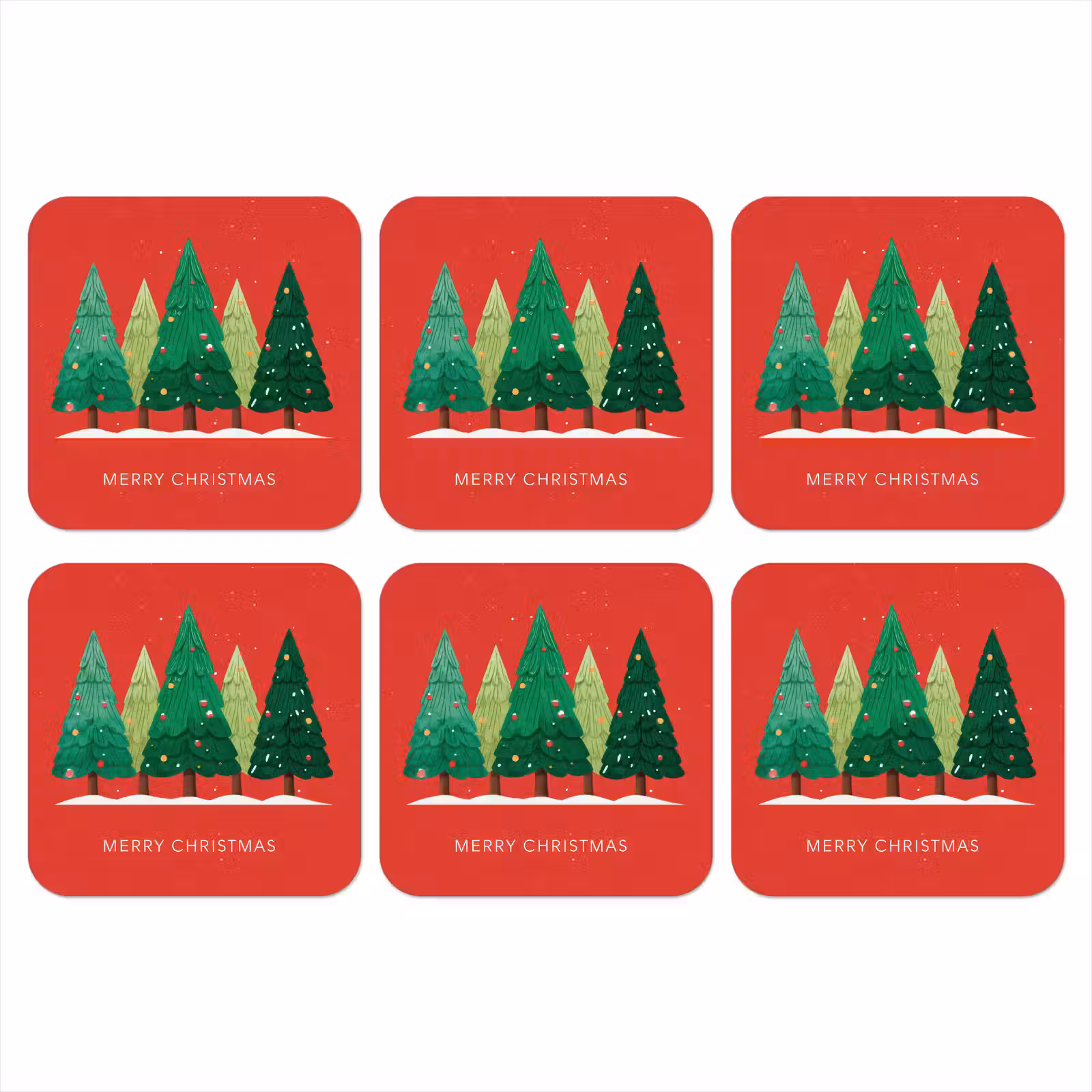 Onderzetter - Minimalistisch - Kerstbomen - Rood - Sneeuw — 1