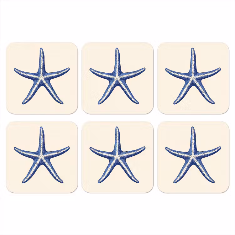 Onderzetter - Blauwe zeester - Minimalistisch - Beige — 1