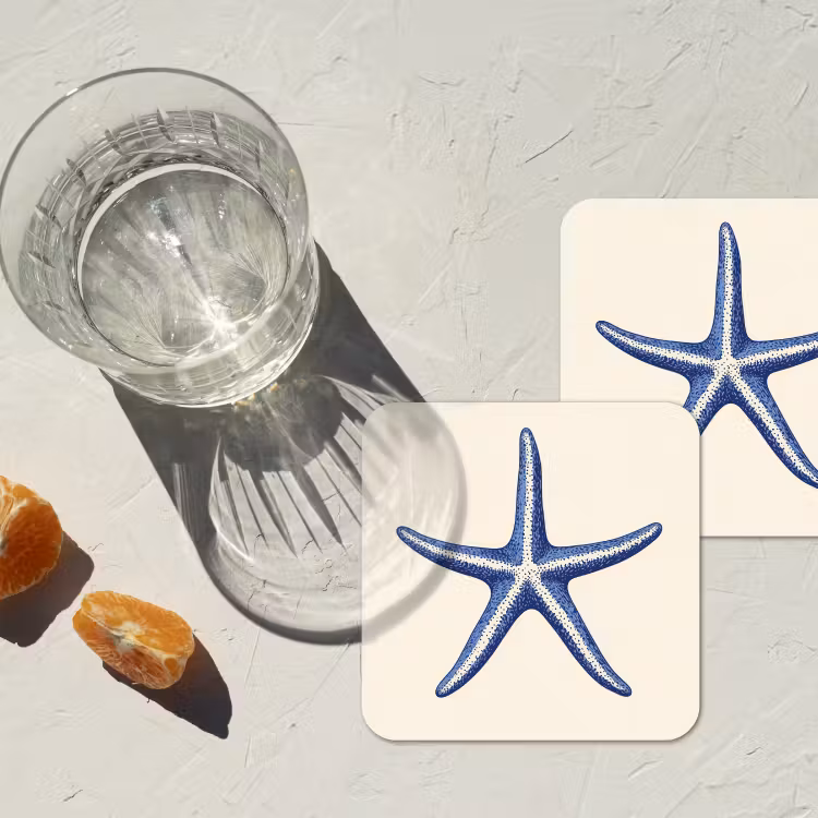 Onderzetter - Blauwe zeester - Minimalistisch - Beige — 3