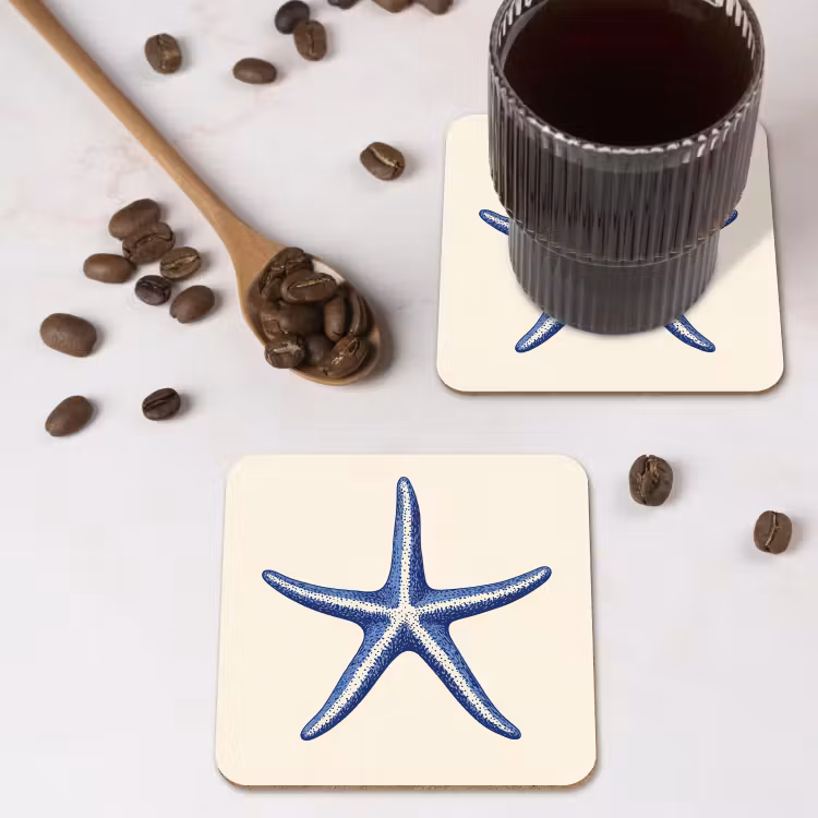 Onderzetter - Blauwe zeester - Minimalistisch - Beige — 4