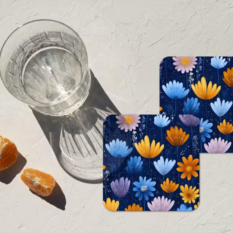Onderzetter - Bloemen - Patroon - Blauw - Contrast — 3